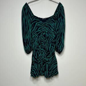 Zara Green and Black Zebra Stretchy Mini Dress Size M Puffy Sleeves